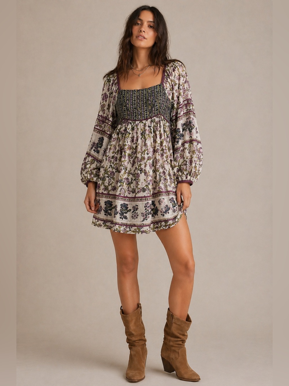 Free People Endless Afternoon Mini Dress  Babydoll Floral Boho Festival Size XS